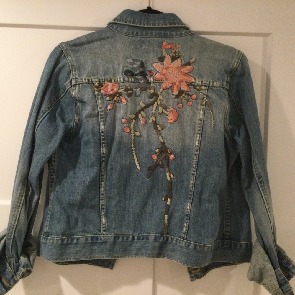 Embroidered Distressed Denim Jacket - Picture 1 of 5